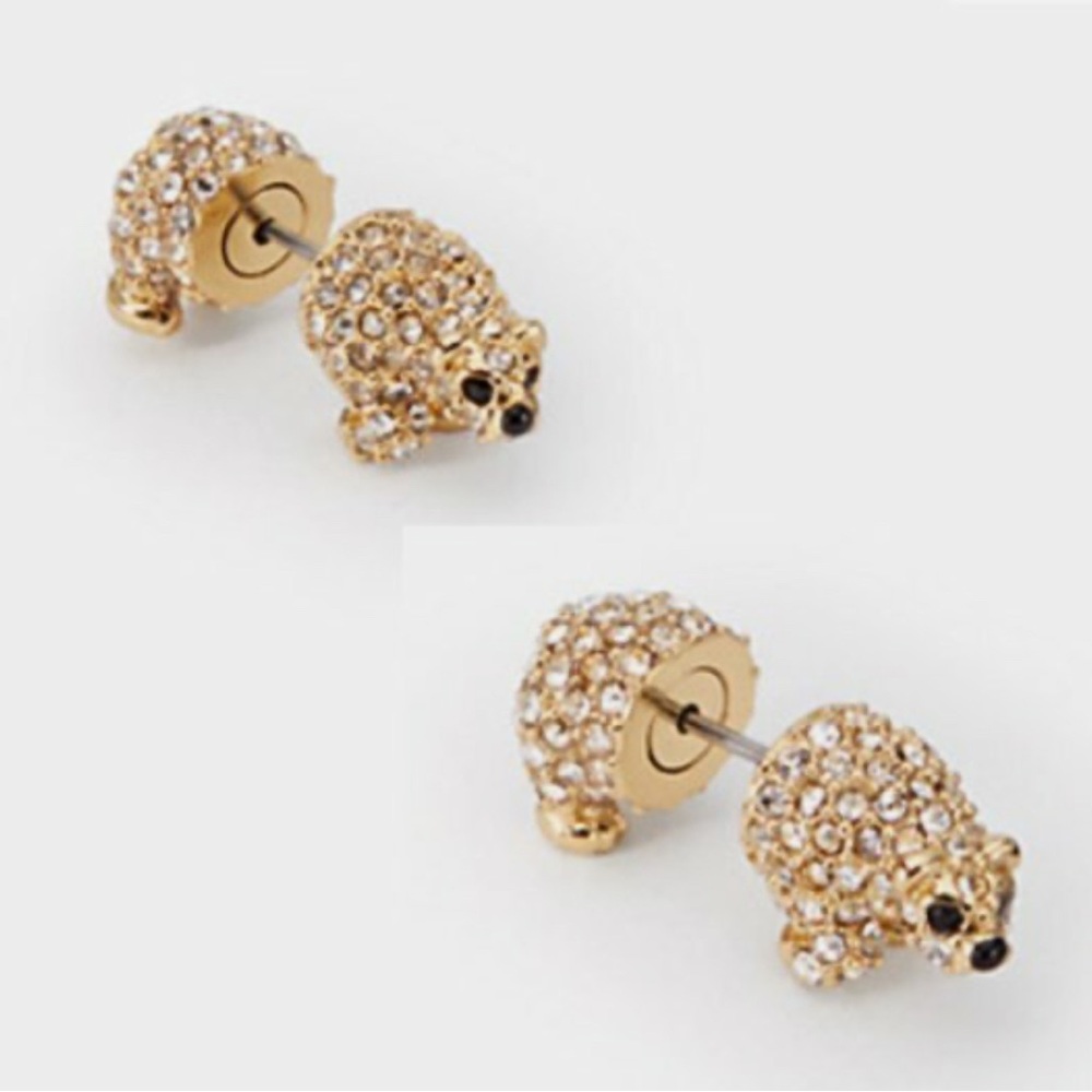 Kate Spade Gold and Crystal Stud Polar Bear Earrings